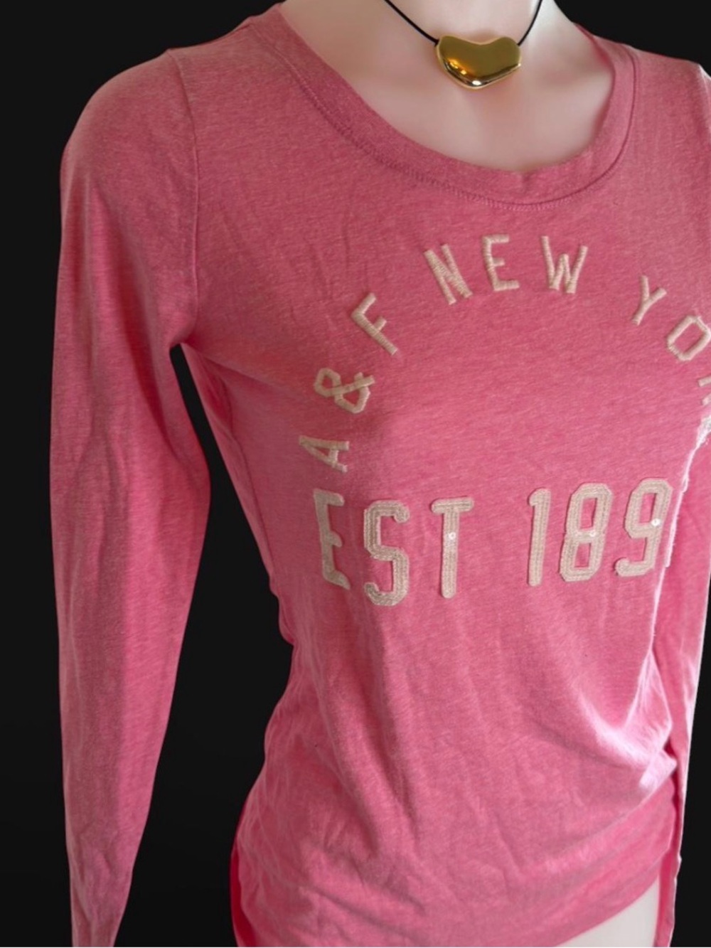 Abercrombie & Fitch Heather Pink Long-Sleeve Graphic Tee